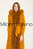 Fur Trimmed Long Triko Cardigan (hardal) - Mustard - Milano Calvino image 4