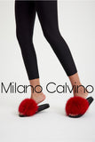 Fur Trimmed Slipper - Red - Milano Calvino image 4
