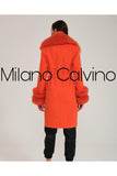 Fur Trimmed Cashmere Coat Orange CASH-DOBLE - Milano Calvino image 4