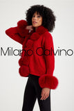 Fur Trimmed Triko Cardigan - Red - Milano Calvino image 4