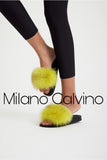 Fur Trimmed Slipper - Fosfor Sarı - Milano Calvino image 4