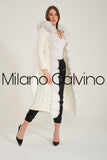 Fur Trimmed Long Triko Cardigan (White) - Milano Calvino image 4
