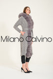Fur Trimmed Long Triko Cardigan - Grey - Milano Calvino image 4