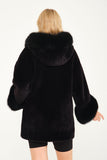 Alcboll Fox Black Alcantara Fur Trimmed Coat - Milano Calvino image 4