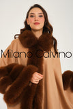 Fur Trimmed Cashmere Poncho - Camel - Milano Calvino image 4