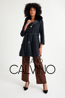 -CLARA- Alpaka Wool Jacket W/ Fox Fur Collar (Black)