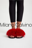Fur Trimmed Slipper - Red - Milano Calvino image 5