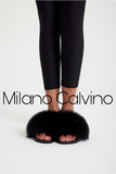 Fur Trimmed Slipper - Black - Milano Calvino image 5