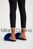 Fur Trimmed Slipper - Blue - Milano Calvino image 5