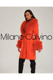 Fur Trimmed Cashmere Coat Orange CASH-DOBLE - Milano Calvino image 5