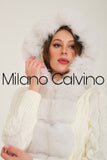 Fur Trimmed Long Triko Cardigan (White) - Milano Calvino image 5