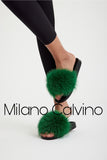 Fur Trimmed Slipper - Green - Milano Calvino image 5