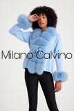 Fur Trimmed Triko Cardigan - Buz Blue - Milano Calvino image 5