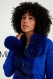 Fur Trimmed Triko Cardigan - Blue - Milano Calvino image 5