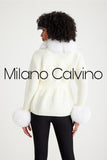 Fur Trimmed Triko Cardigan - White - Milano Calvino image 5