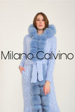 Fur Trimmed Long Triko Cardigan ( Buz Bluesi) - Milano Calvino image 5