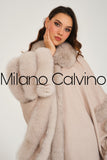 Fur Trimmed Cashmere Poncho - Beige - Milano Calvino image 5