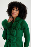 Fur Trimmed Triko Cardigan - Green - Milano Calvino image 5