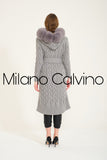 Fur Trimmed Long Triko Cardigan - Grey - Milano Calvino image 5