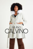Alpaca Wool & Fur Trimmed & Çift Taraflı Women’s Coat - White - Milano Calvino image 5