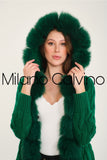 Fur Trimmed Long Triko Cardigan (Green) - Milano Calvino image 5