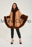 Fur Trimmed Cashmere Poncho - Camel - Milano Calvino image 5