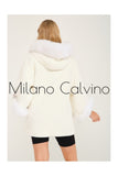 Alcboll Fox White Alcantara Fur Trimmed Coat - Milano Calvino image 5