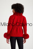 Fur Trimmed Triko Cardigan - Red - Milano Calvino image 5