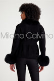 Fur Trimmed Triko Cardigan - Black - Milano Calvino image 5