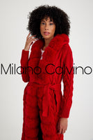 Long Tricot Cardigan w/ Fin Fur (Red)