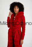 Long Tricot Cardigan w/ Fin Fur (Red)