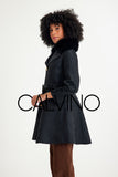 -CLARA- Alpaka Wool Jacket W/ Fox Fur Collar (Black)