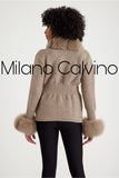 Fur Trimmed Triko Cardigan - Beige - Milano Calvino image 6
