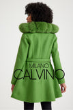 Alpaca Wool & Fur Trimmed & Çift Taraflı Women’s Coat - Green - Milano Calvino image 6