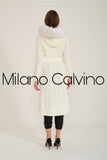 Fur Trimmed Long Triko Cardigan (White) - Milano Calvino image 6
