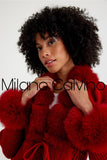 Fur Trimmed Triko Cardigan - Red - Milano Calvino image 6
