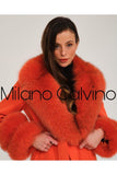 Fur Trimmed Cashmere Coat Orange CASH-DOBLE - Milano Calvino image 6