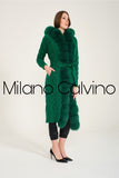 Fur Trimmed Long Triko Cardigan (Green) - Milano Calvino image 6