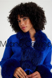 Fur Trimmed Triko Cardigan - Blue - Milano Calvino image 6
