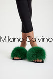 Fur Trimmed Slipper - Green - Milano Calvino image 6