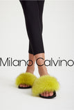 Fur Trimmed Slipper - Fosfor Sarı - Milano Calvino image 6