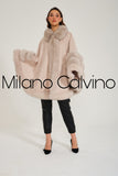 Fur Trimmed Cashmere Poncho - Beige - Milano Calvino image 6