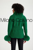 Fur Trimmed Triko Cardigan - Green - Milano Calvino image 6