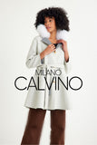 Alpaca Wool & Fur Trimmed & Çift Taraflı Women’s Coat - White - Milano Calvino image 6