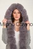 Fur Trimmed Long Triko Cardigan - Grey - Milano Calvino image 6