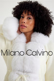 Fur Trimmed Triko Cardigan - White - Milano Calvino image 6