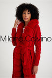 Fur Trimmed Long Triko Cardigan Red - Milano Calvino image 6