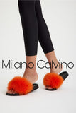 Fur Trimmed Slipper - Orange - Milano Calvino image 6