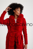 Fur Trimmed Long Triko Cardigan Red - Milano Calvino image 7