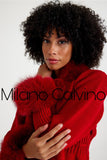 Fur Trimmed Triko Cardigan - Red - Milano Calvino image 7